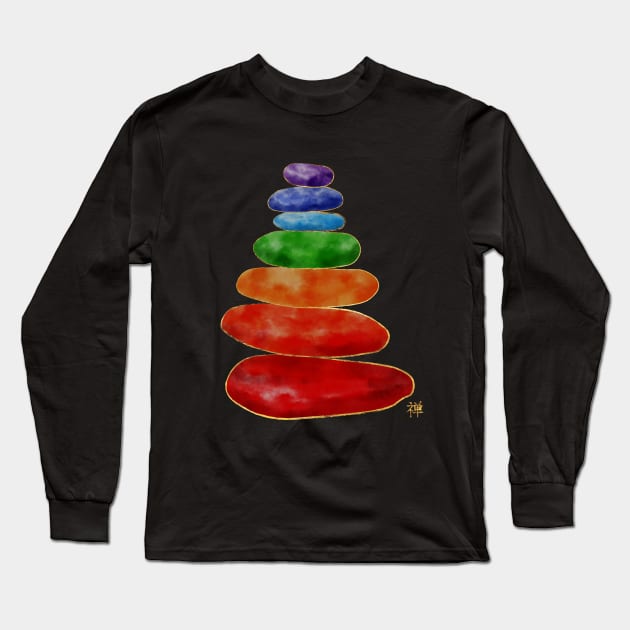 Zen Pebbles Chakras - Watercolor & Gold Long Sleeve T-Shirt by Nartissima